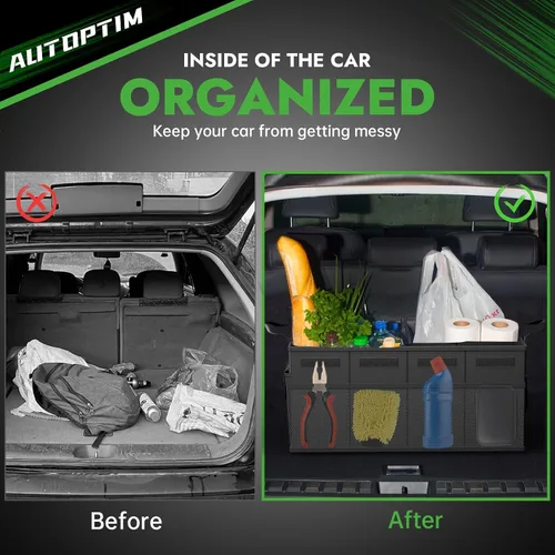 Miniatura 7 de AUTOPTIM Organizador de maletero de automóvil, organizador plegable para automóvil con parte inferior antideslizante y múltiples bolsillos