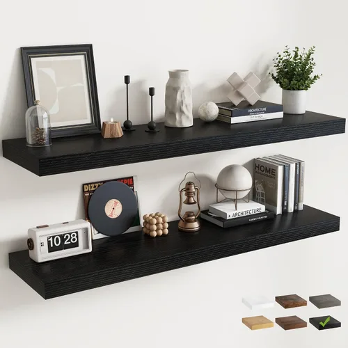 Miniatura 23 de Estantes flotantes para pared con soportes invisibles, estantes de madera de ingeniería montados en la pared con grano de madera para sala de estar