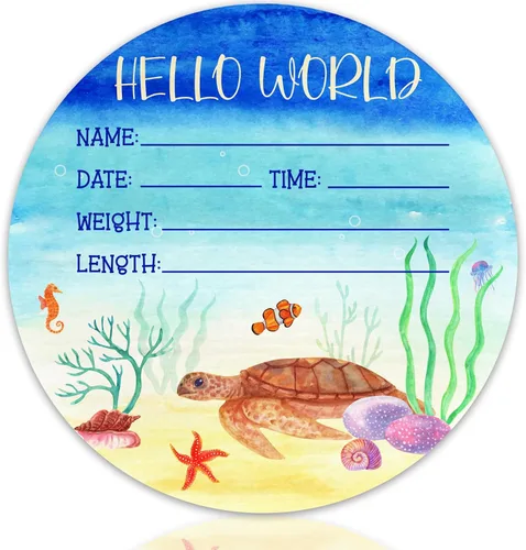 Miniatura 11 de Hello World Birth Announcement - Cartel redondo de madera de abedul para recién nacido, para guardería, hospital, baby shower, placa personalizada
