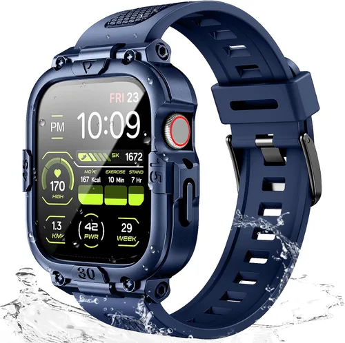 Miniatura 8 de Dsytom Funda impermeable con correa compatible para Apple Watch de 45mm 44mm 41mm 40mm para hombres, correa de reloj inteligente resistente