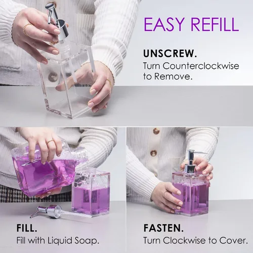 Miniatura 5 de Dispensador de desinfectante de manos reutilizable de acrílico transparente para cocina y baño con bomba de acero inoxidable a prueba de óxido
