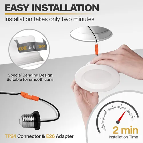 Miniatura 3 de Paquete de 12 luces LED de 4 pulgadas para lata, iluminación empotrada 5CCT de 4 pulgadas, a seleccionar, 2700K-6000K regulable, 9W 630LM luces