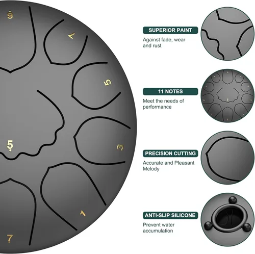Miniatura 3 de Tambor de lluvia para jardín exterior, 8 pulgadas, 11 notas, tambor de chakra de lengüetas de acero, campanilla de lluvia de meditación impermeable