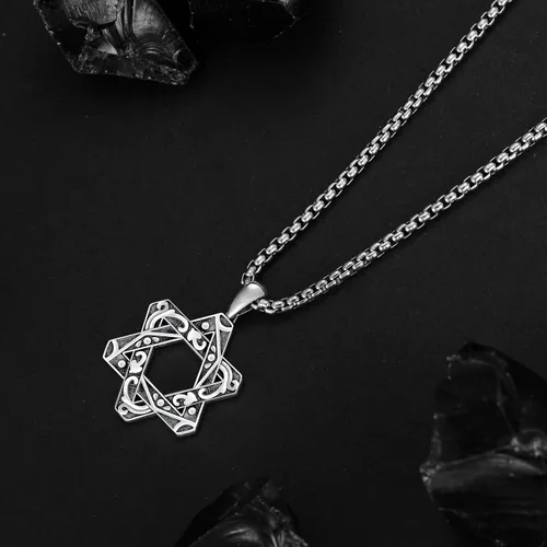 Miniatura 3 de Collar de estrella de David para hombre y mujer, plata de ley 925, colgante de estrella de David con cadena de caja de acero inoxidable de 22