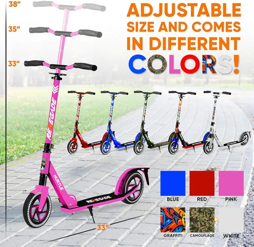 Miniatura 6 de Hurtle Renegade Kick Scooter for Kids, Teenagers & Adults - 2-Wheel Folding Scooter with Adjustable T-Bar Handlebar - Alloy Anti-Slip Deck Rosa
