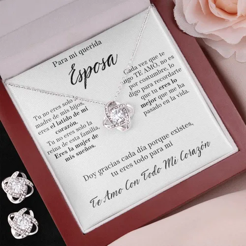 Miniatura 6 de Regalo Para Esposa Set de Aros y Collar El Amor De Mi Vida Regalo Para Mujer Joya Collar Mensaje Personalizado Para Madre Joyería Para Mamá Regalo