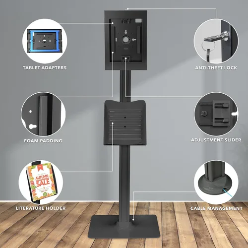 Miniatura 4 de Mount-It! Soporte de suelo antirrobo compatible con iPad, quiosco sin contacto con carcasa universal para iPads, soporte seguro de tableta con Negro