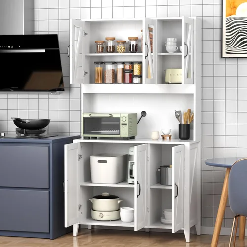 Miniatura 7 de VOWNER Armario de almacenamiento de despensa de cocina, armarios de cocina altos con 6 puertas, armario de almacenamiento independiente con estantes