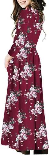 Miniatura 64 de 21KIDS Vestido largo floral de manga larga 3/4 con bolsillos para niñas de 6 a 12 años