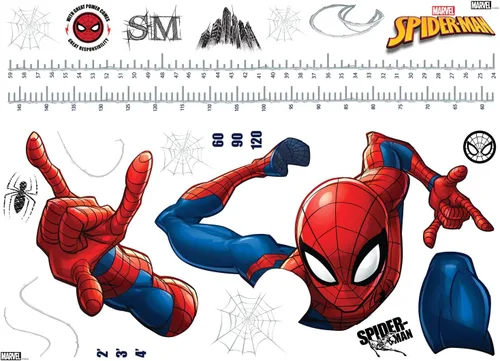 Miniatura 3 de RoomMates RMK5168GC Spider-Man Gráfico de Crecimiento Calcomanías de Pared Gigantes (despegar y pegar), Rojo, Azul