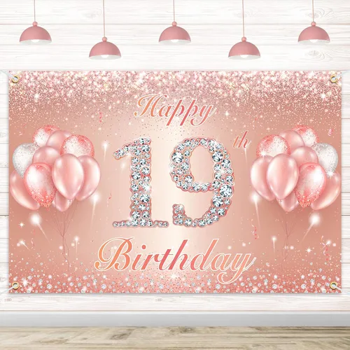 Miniatura 36 de Fondo de pancarta de feliz cumpleaños 10 – Suministros de decoración de fiesta de cumpleaños 10 para niñas o niños – Oro rosa 4 x 6 pies