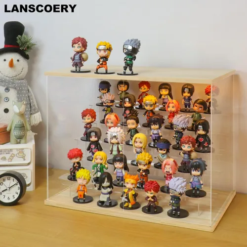 Miniatura 2 de LANSCOERY Vitrina de exhibición acrílica con luz LED, caja de exhibición de 6 niveles para coleccionables y figuras de acción, organizador Madera