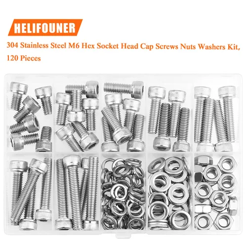 Miniatura 5 de HELIFOUNER 120 piezas M6 x 0.394 in /0.472 in /0.630 in /0.787 in /0.984 in /1.181 in /1.378 in, cabeza hexagonal, tornillos, arandelas, tuercas