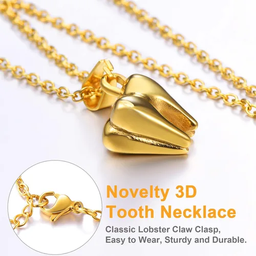 Miniatura 5 de U7 Dentistajoyería de enfermería Acero inoxidable chapado en oro de 18 quilates Mini lindo diente colgante Rolo cadena Dental collares de dientes