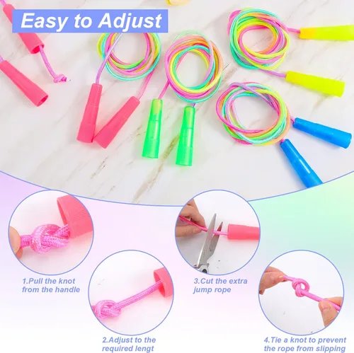 Miniatura 5 de Cuerda de saltar para niños, juego de 20 cuerdas de saltar arcoíris, cuerda de saltar ajustable de 7.2 pies, cuerdas de saltar duraderas con asas