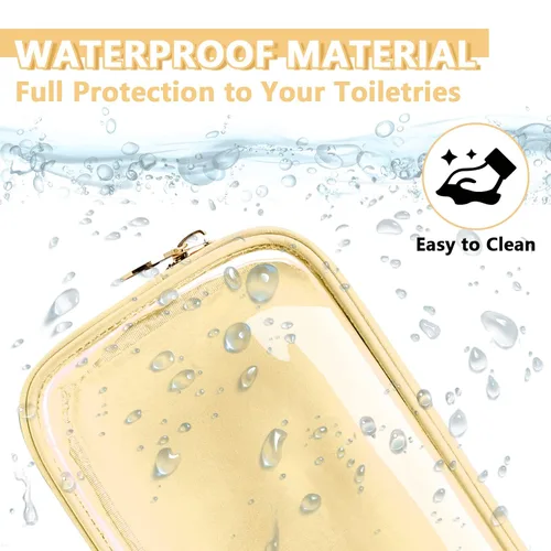 Miniatura 4 de UIXIZQ Bolsa de maquillaje pequeña transparente con cremallera, bolsa de viaje para cosméticos de nailon y PVC estilo preppy aprobada por la TSA