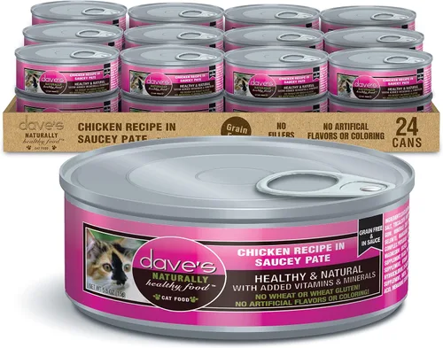 Miniatura 10 de Dave's Pet Food Grain Free Wet Cat Food (Chicken & Duck Saucey Pate), Naturally Healthy Canned, Added Vitamins & Minerals, Wheat Free, 5.5 oz