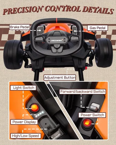 Miniatura 5 de Go Kart Eléctrico con Licencia McLaren para Niños, Batería de 36V 9AH, Kart de Deriva con Asiento Ajustable, Vehículo Montable Crazy Cart para Niños