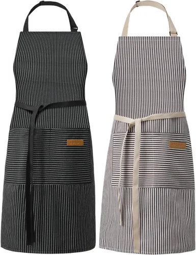 DILLMAN Delantales de Cocina Ajustables - Delantal de Babero para Hombres y Mujeres, Suave, de Chef, con Rayas y 2 Bolsillos