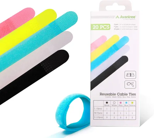 Avantree Paquete de 20 soportes organizadores de cables reutilizables, correas de sujeción para auriculares, auriculares, teléfonos, electrónica,