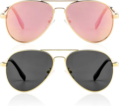 Miniatura 122 de Gleyemor Lentes de sol polarizados estilo aviador para niños y niñas, jóvenes, adolescentes, dos tamaños de 1.969 in y 2.047 in