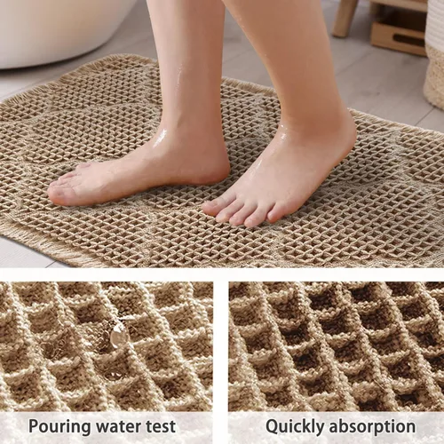 Miniatura 6 de ZALL Tapete de baño de punto gofre, súper absorbente, antideslizante, color marrón, 17 x 24 pulgadas, patrón geométrico de diamante, lavable a