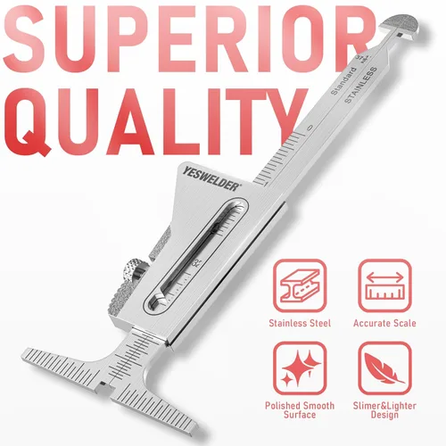 Miniatura 2 de YESWELDER Medidor de soldadura HI-LO de acero inoxidable en pulgadas y métricas para medición de tubos después del ajuste/alineación, brecha