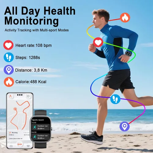 Miniatura 8 de Reloj inteligente para hombres y mujeres (respuesta/hacer llamadas), reloj inteligente con pantalla HD de 1.91 pulgadas, monitor de ritmo