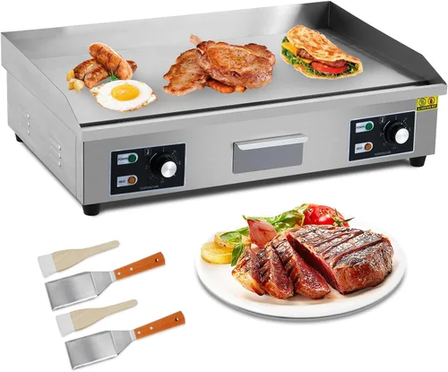 Miniatura 8 de Plancha eléctrica comercial de 29 pulgadas, parrilla Teppanyaki media acanalada de 3000 W, plancha eléctrica de encimera de acero inoxidable