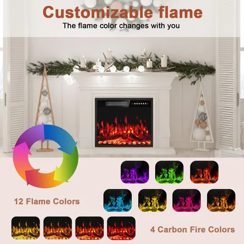 Miniatura 4 de PRETZI Calentador eléctrico de chimenea de 23 pulgadas, chimenea empotrada con control remoto y panel de control, efectos de llama LED ajustables