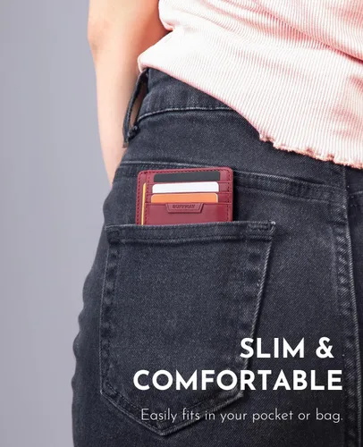 Miniatura 3 de Buffway Cartera delgada para hombres y mujeres, minimalista, pequeña, de cuero, con bolsillo frontal, con bloqueo RFID y caja de regalo, Bassa Mars