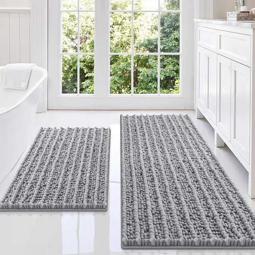 Miniatura 9 de Smiry Juego de 2 alfombras de baño, suaves y absorbentes, parte trasera de goma antideslizante, lavables a máquina, juego de alfombras de baño