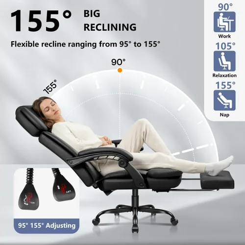 Miniatura 4 de Silla de oficina con reposapiés de 400 libras, silla de oficina de cuero con respaldo alto, silla de oficina ejecutiva ergonómica resistente
