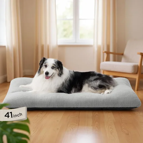 Miniatura 16 de Bedsure - Cama XXL lavable para perros para jaula, almohada gigante de felpa suave para mascotas, cojín para cama de perrera con base Gris