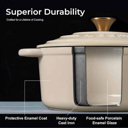 Miniatura 2 de Parmedu Horno holandés de hierro fundido esmaltado de 5.5 cuartos de galón para hornear pan de masa madre, fácil limpieza, versátil para guisar