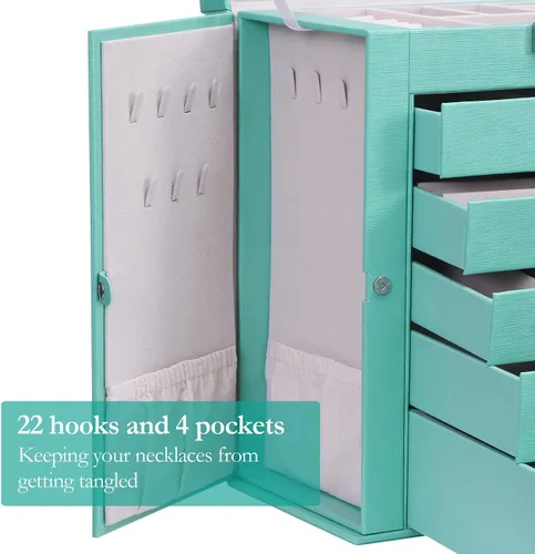Miniatura 7 de ANWBROAD Joyero grande de 6 niveles, organizador de joyas, caja de almacenamiento con espejo de cerradura, caja de joyería para niñas, para aretes