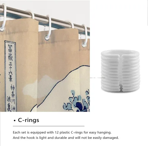 Miniatura 4 de Cortina de ducha con estampado de pintura de Van Gogh, estilo japonés, Hokusai The Great Wave Off Kanagawa, cortinas de ducha para baño, calidad