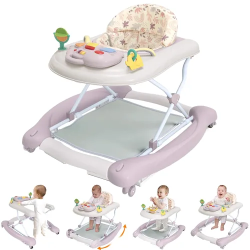 Miniatura 9 de Andador de actividades plegable 5 en 1 para bebé, balancín, centro de actividades, gorila, caminador de asiento, caminador de empuje, ruedas Rosa
