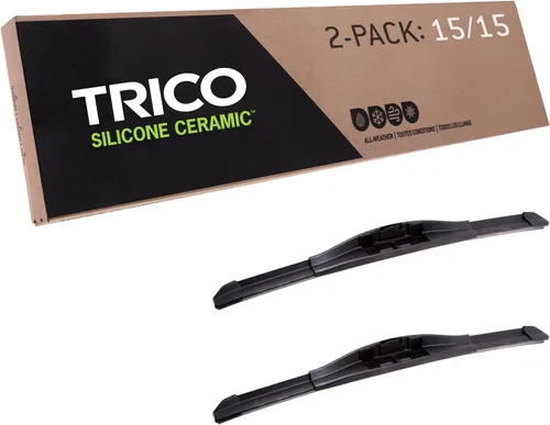 TRICO - Juego de 2 limpiaparabrisas de repuesto, silicona con revestimiento de cerámica, para todo tipo de clima, lado del conductor y pasajero, 15"