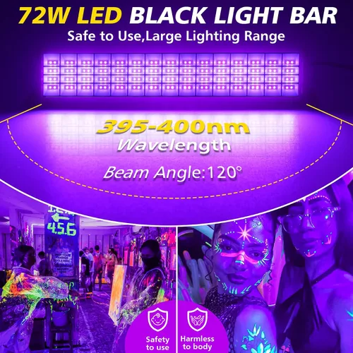 Miniatura 2 de T-SUN Barra de luz LED negra de 72 W, barras de luz negra con enchufe e interruptor, tira de luces de área de 22 x 22 pies para fiesta brillante