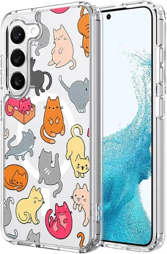 Funda magnética para Samsung Galaxy S22 Plus compatible con carga inalámbrica MagSafe, diseño de gato, a prueba de golpes, antiarañazos, para