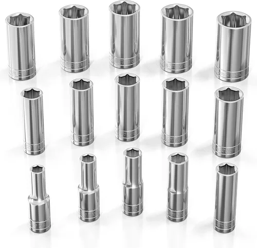 Olsa Tools Juego de llaves profundas SAE - 1/2 pulgadas, 18 piezas - 6 puntas cromadas de 3/8" a 1-1/4" y tamaños sin omitir - Juego de llaves de