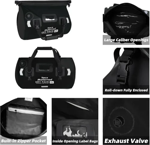 Miniatura 5 de Bolsa de lona impermeable para hombres y mujeres, mochila seca enrollable con correas de fijación rápida, bolsa de sillín de motocicleta para Negro