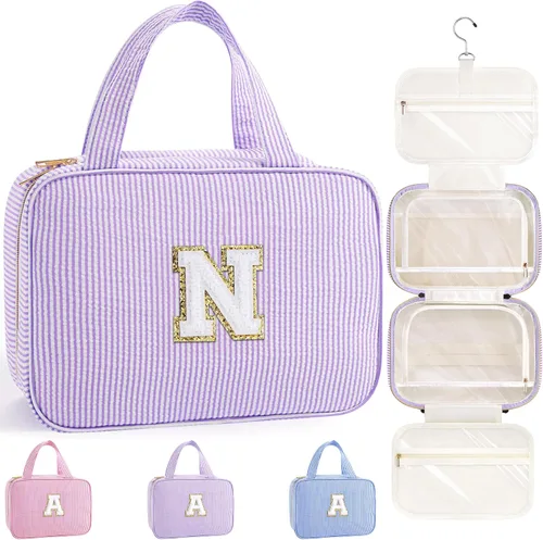 Miniatura 53 de TOPEAST Neceser colgante de viaje, bolsa de aseo personalizada con inicial, regalos de cumpleaños para mamá, hija, hermana, amigas, artículos Púrpura