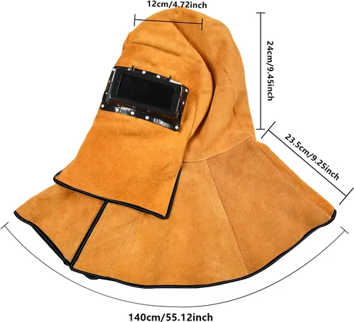 Miniatura 4 de Máscara de soldadura de cuero, capucha de cuero con capucha de soldador, casco de soldador con lente de filtro de oscurecimiento automático, casco