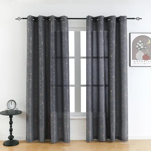 Miniatura 19 de Taisier Home Paneles de Cortinas de Ventana de Lino Dorado con Ojales Estampado de Lámina de Azulejos Geométricos Marroquíes Metálicos Cortinas