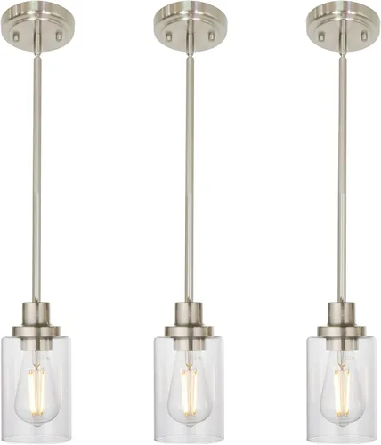 Miniatura 13 de MELUCEE Lámpara colgante de vidrio de 1 luz, estilo Edison industrial, acabado de bronce aceitado, iluminación de isla de cocina, lámpara colgante