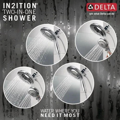 Miniatura 5 de Cabezal de ducha Delta Faucet 5-Spray In2ition 2-en-1 doble con rociador de mano, cabezal de ducha de mano cromado con manguera, cabezales de ducha