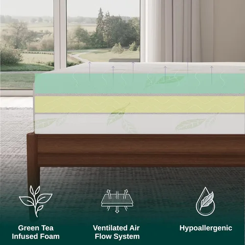 Miniatura 4 de NapQueen Individual, colchón de espuma viscoelástica de 6 pulgadas con té verde Anula, cama en caja, certificado CertiPUR-US