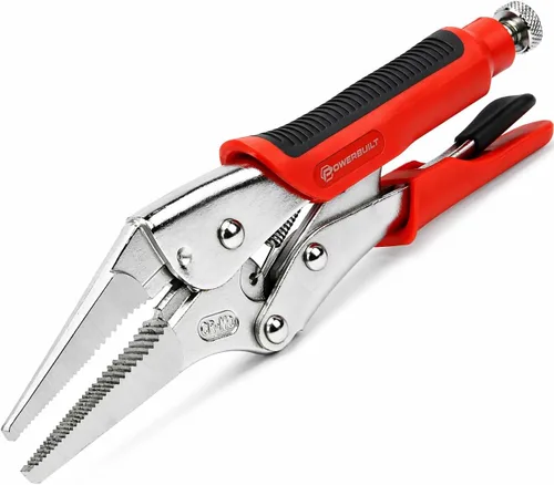Miniatura 12 de Powerbuilt 646539 - Alicates curvados de bloqueo de mandíbula de 7 pulgadas, asas de agarre suave TPR de doble inyección, hechas de cromo de alta